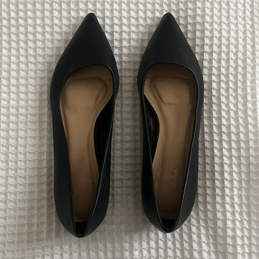 Lulu’s Black Leather Pointed Short Heels